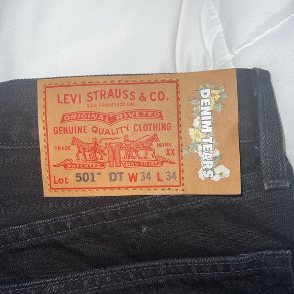 DENIM TEARS MONO WREATH JEANS, ALL BLACK WITH BLACK PRINT - Picture 4 of 7